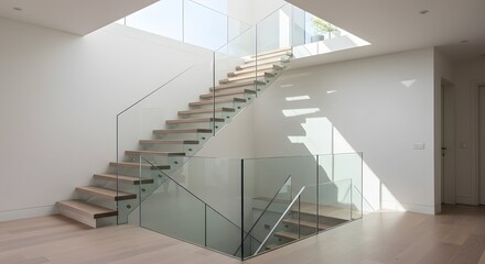 Fototapeta premium Modern Architectural Staircase with Glass Railing and Natural Light