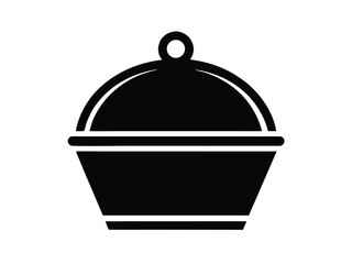Black and White Silhouette of a Covered Dish or Serving Bowl Icon