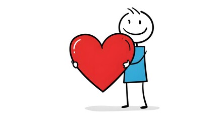 Stick Figure Holding a Red Heart - Love, Valentine's Day, Romance