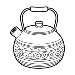 A black and white kettle illustration vector style coloring page