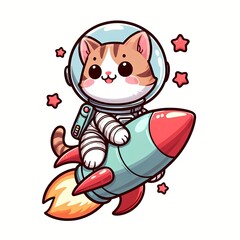 Cute cat astronaut flying with rocket cartoon vector icon illustration 