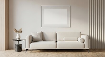 Minimalist living room with cream sofa and modern decor