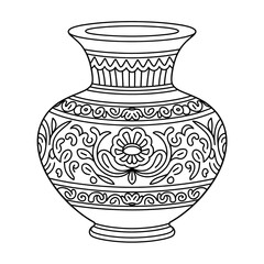 A black and white vase illustration vector style coloring page 