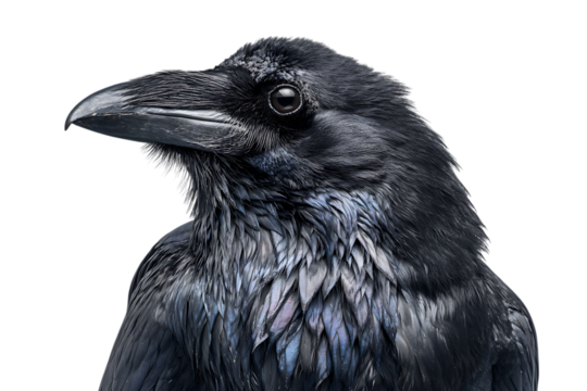 Close-up of a raven's head and neck.