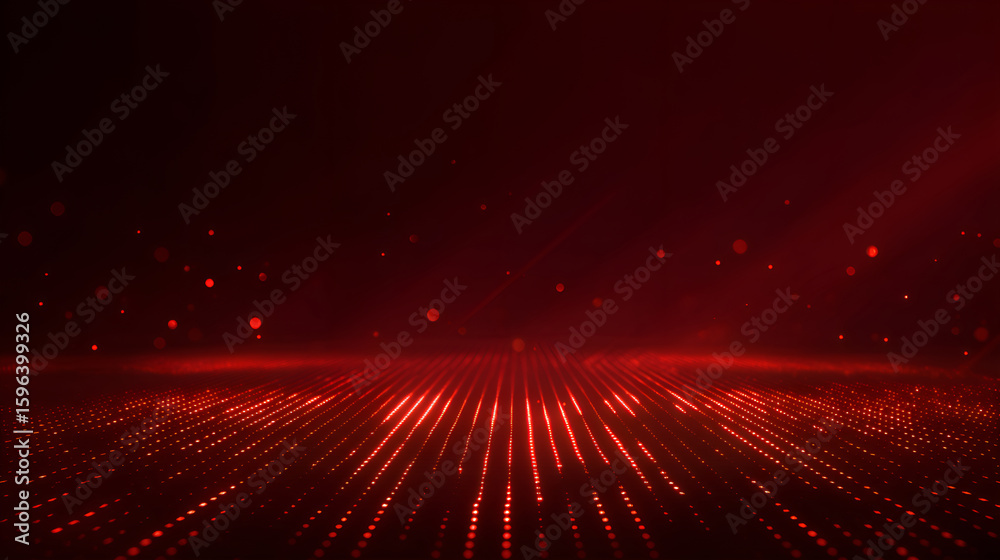 Fototapete red particles floating over perspective grid pattern background