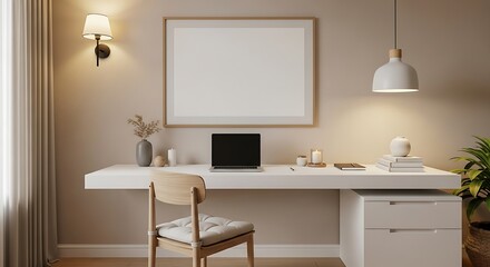 Modern home office with laptop and serene ambiance