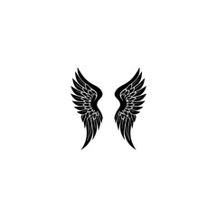 Obraz premium Two black angle wings of different sizes and angles are centrally placed against a white background, producing a striking and symmetrical visual effect along with crow decoration.