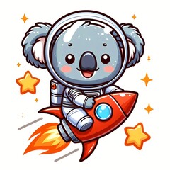 Cute koala astronaut flying with rocket cartoon vector icon illustration 