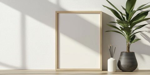 Vertical A3 modern frame PNG with oak texture and artboard mat