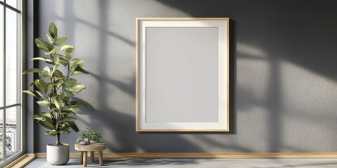 Vertical A3 modern frame PNG with oak texture and artboard mat
