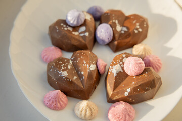 Golden brown heart chocolates