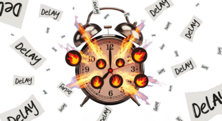 Burning deadline alarm clock with exploding delay notes