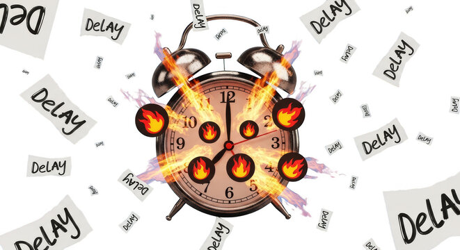 Burning deadline alarm clock with exploding delay notes