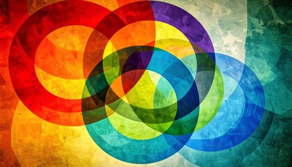 Obraz premium Abstract illustration of vibrant overlapping circles in a vintage background