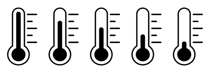 Obraz premium 温度計アイコンセット。温度レベルインジケーターシンボル。