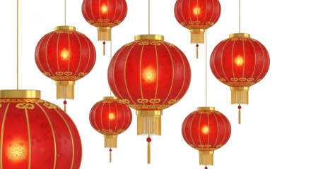Festive bright red hanging paper lanterns