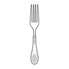 A black and white fork illustration vector style coloring page 