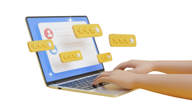 Laptop displays user review ratings online