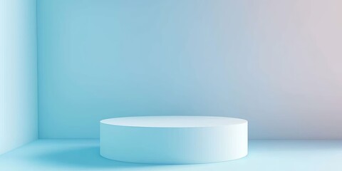 3D-rendered pedestal on white to pastel blue fade, perfect for branding