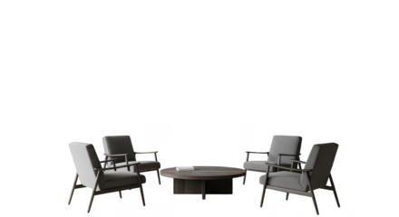 Modern lounge chairs circle coffee table