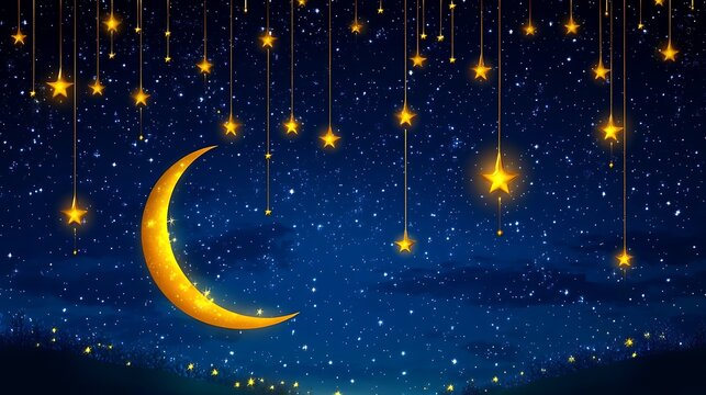 A beautiful night sky filled with glowing stars and moon