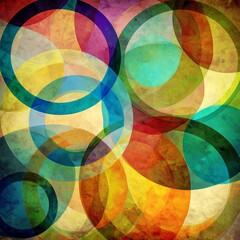 Fototapeta premium Abstract illustration of vibrant overlapping circles in a vintage background
