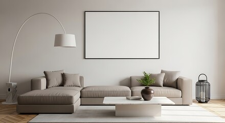 Modern Living Room with Sofa, Coffee Table, and Lamp