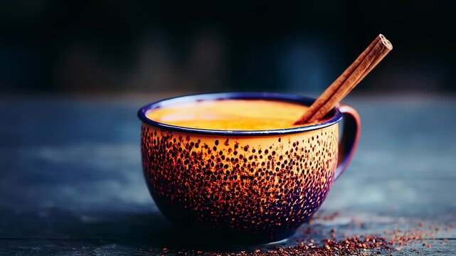 Warm spiced drink in a patterned mug