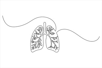 Continuous one line drawing of lungs medical anatomical organ isolated on white background