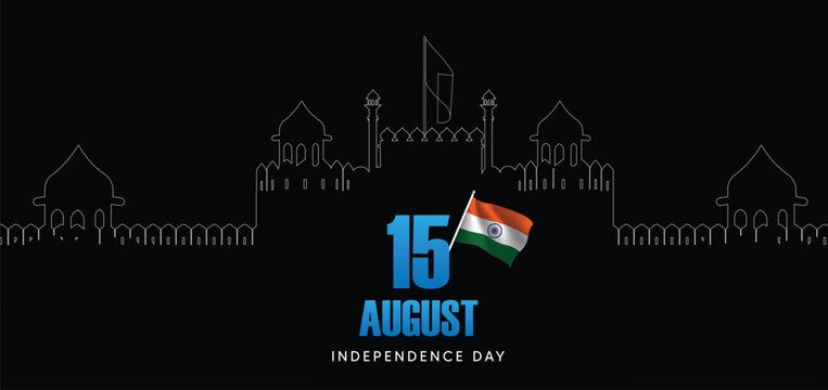 Red fort outline Independence day 15 August Celebration vector poster