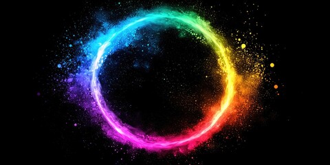 Circular rainbow dust ring blast with transparent background