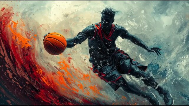 Basketball star launches ball through fire Generative AI