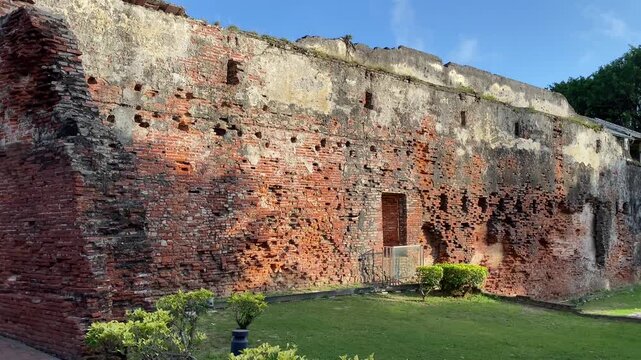 Historic walls of Fort Zeelandia(Anping Fort) in Tainan, Taiwan. Original wall of red bricks imported from Batavia and laid by the soldiers of the Dutch East India Company.