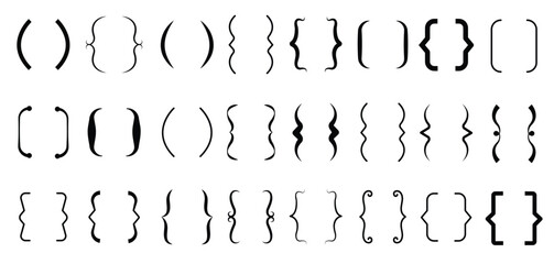 Black bracket set. Vintage speech brackets, line text braces calligraphy symbols. Curly punctuation decorations, decent parenthesis vector kit

