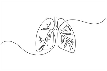 Continuous one line drawing of lungs medical anatomical organ isolated on white background