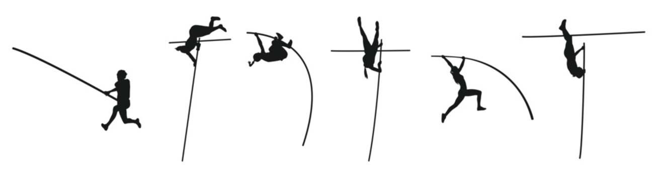 vector set silhouettes pole vault sports athletics activity themes isolated background