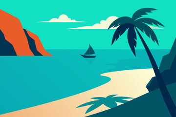 bright tropical sea with boat and cliff shadows