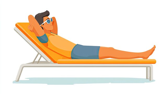 Man Relaxing on Orange Lounger Poolside Summer Vacation