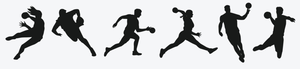 silhouette set handball player athlete sport activity competition vector illustration