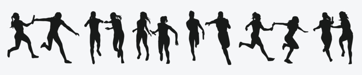 silhouette set relay race sport running vector illustration