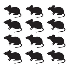 A set of 10 black silhouette illustrations of mice arranged in two rows against a white background.