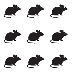 A set of 10 black silhouette illustrations of mice arranged in two rows against a white background.