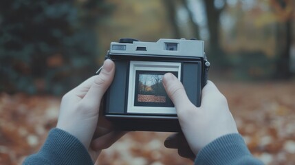 Hands holding a vintage camera