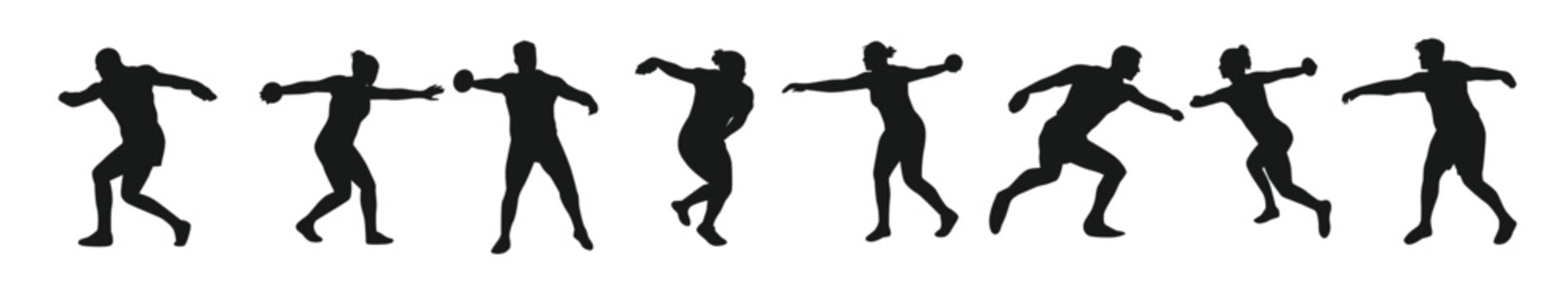  vector set silhouettes discus throw sport athletics isolated white background