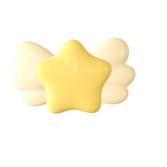 3D Cute Star with Wings, Kawaii Element, Decorative Design