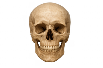 Human skull showing teeth on transparent background