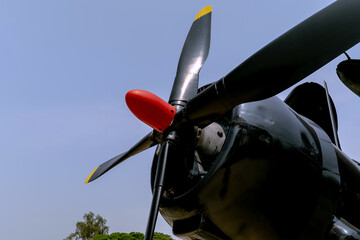 Close up of an old propeller of a World War II plane