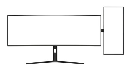 Obraz premium A 3D Render of a Modern Dual Screen Computer, Cut Out, Clipping Path Isolated on a Transparent PNG Background.
