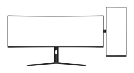 A 3D Render of a Modern Dual Screen Computer, Cut Out, Clipping Path Isolated on a Transparent PNG Background.