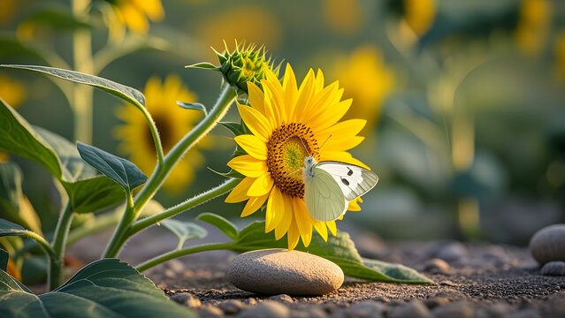 Sunflower with butterfly